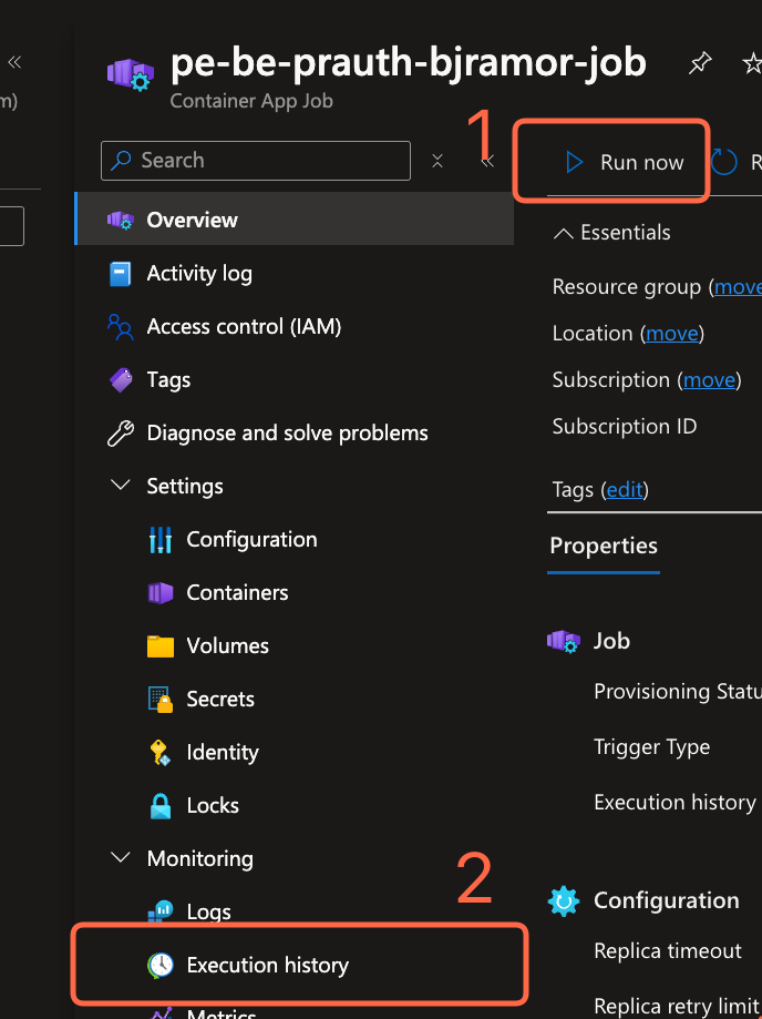 Azure Portal Container App Job Retry